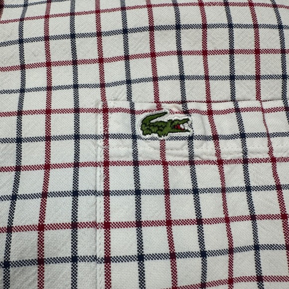 Lacoste Button Down Shirt Mens Classic Fit 45 (XL) Short Sleeve Red Plaid Pocket - Picture 5 of 7